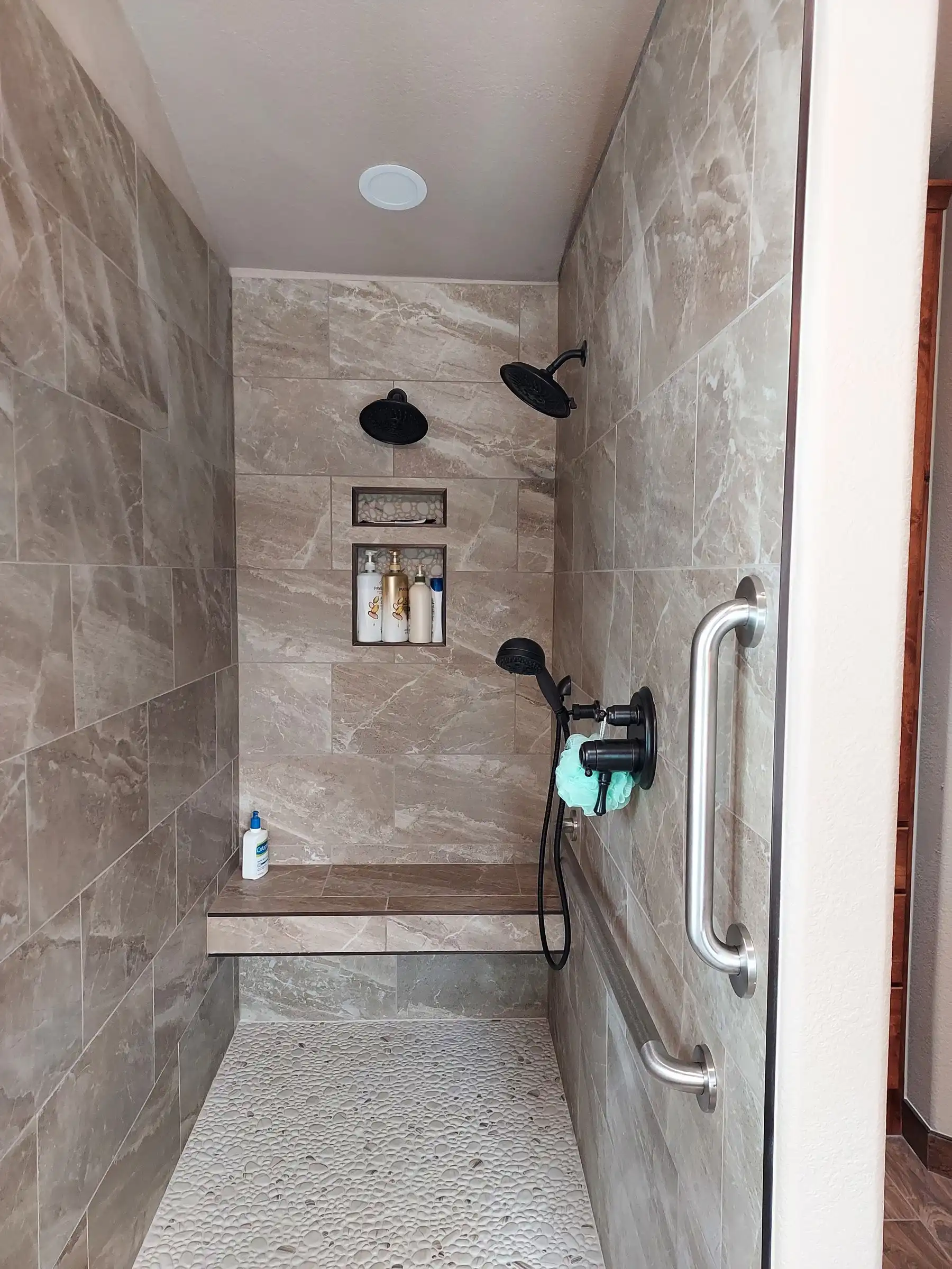 Walk-in tile shower by Genco